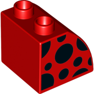 Duplo Brick 2 × 3 × 2 with Curved Top with Black Dots print Rot