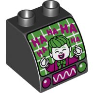 Duplo Brick 2 × 2 × 1 1/2 with Curved Top with Joker on Monitor Print Schwarz