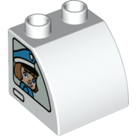 Duplo Brick 2 × 2 × 1 1/2 with Curved Top with Policeman on Left, Policewoman on Right Print White