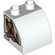Duplo Brick 2 × 2 × 1 1/2 with Curved Top with Criminal on Left, Dog on Right Print White