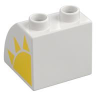 Duplo Brick 2 × 2 × 1 1/2 with Curved Top with Yellow Sun Print