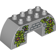 Duplo Brick 2 × 6 × 2 Curved with 2 × 2 Cutout on Bottom with Bricks, Vines, Leaves Print Light Bluish Gray