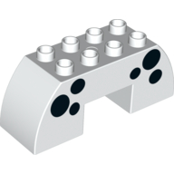 Duplo Brick 2 × 6 × 2 Curved with 2 × 2 Cutout on Bottom with Black Spots Print Weiß
