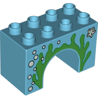 Duplo Brick 2 × 4 × 2 Arch with Seaweed, Starfish, and Bubbles Print Medium Azure