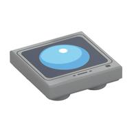Tile Special 2 × 2 Inverted with Computer Screen, Bright Light Blue Sphere on Black Background Print in Hellblaugrau