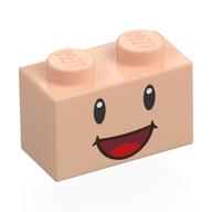 Brick Special 1 × 2 with 2 Studs on 1 Side, with Face, Black Eyes and Open Mouth Smile Print Hellnougat