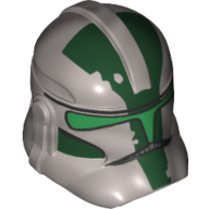 Helmet Clone Trooper Phase 2, Closed Front, Dark Green Markings Print (Commander Gree) Flat Silver