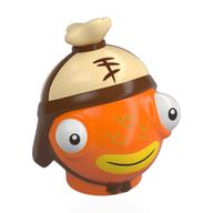 Head Special Fish with Tan Helmet, Reddish Brown Trim, White Eyes, Yellow Mouth print (Fishstick) Orange