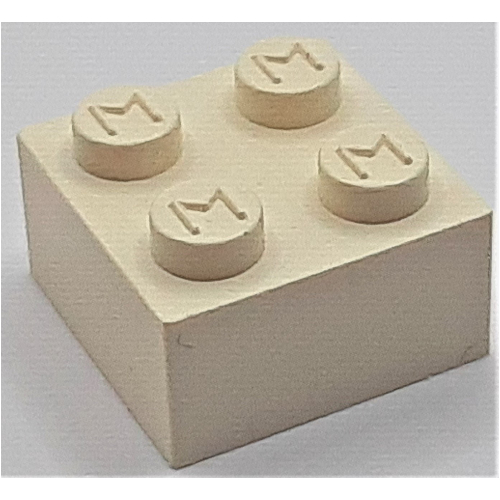 Modulex Brick 2 × 2 with M on Studs in Modulex White