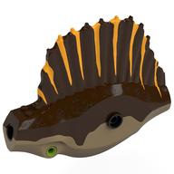 Animal Body Part, Dinosaur, Spinosaurus Body with Dark Tan Belly, Bright Light Orange Markings print Dark Brown