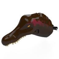 Animal Body Part, Dinosaur, Spinosaurus Head with White Teeth, Dark Red Markings print in Dark Brown