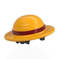 Hair and Hat, Straw Hat with Black Hair, Dark Red Band Pattern Leuchtendes Hellorange