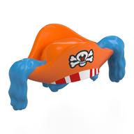 Hair and Hat, Pirate with Dark Azure Ponytails and White Skull and Bones Print Orange