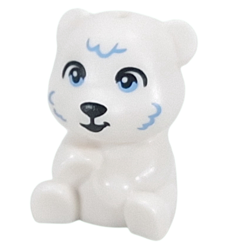 Animal, Bear Cub Sitting with Medium Blue Eyes, Fur Streaks print (Polar Bear) White