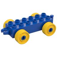 Duplo Car Base 2 × 6 with Fake Bolts, Open Hitch End and Yellow Wheels Blau