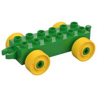 Duplo Car Base 2 × 6 with Fake Bolts, Open Hitch End and Yellow Wheels Hellgrün