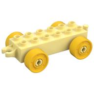 Duplo Car Base 2 × 6 with Fake Bolts, Open Hitch End and Yellow Wheels Bright Light Yellow