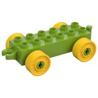 Duplo Car Base 2 × 6 with Fake Bolts, Open Hitch End and Yellow Wheels Limette