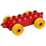 Duplo Car Base 2 × 6 with Fake Bolts, Open Hitch End and Yellow Wheels