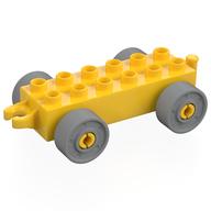 Duplo Car Base 2 × 6 with Fake Bolts, Open Hitch End and Light Bluish Gray Wheels Gelb