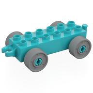 Duplo Car Base 2 × 6 with Fake Bolts, Open Hitch End and Light Bluish Gray Wheels Medium Azure