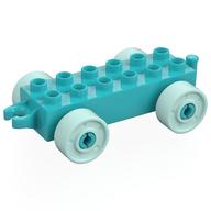 Duplo Autobasis 2 × 6 mit falschen Schrauben, offenem Kupplungsende und hellaquafarbenen Rädern Mittelazur