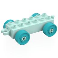 Duplo Car Base 2 × 6 with Fake Bolts, Open Hitch End and Medium Azure Wheels Light Aqua
