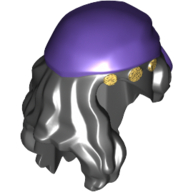 Hair Mid-Length with Parting and Rag Wrap / Bandana Dark Purple and 3 Gold Coins Print Schwarz