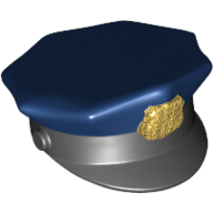 Hat, Police with Molded Badge, Gold, Dark Blue Top Print Black