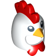 Costume / Mask, Chicken with Yellow Beak and Red Comb and Wattles Print Weiß