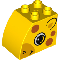 Duplo Brick 2 × 3 × 2 with Curved Top and Dark Orange Spots and Giraffe Face Print on Both Sides Yellow
