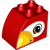 Duplo Stein 2 × 3 × 2 mit gebogen oben und Vogel Kopf Druck beidseitig Rot