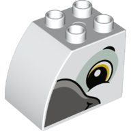 Duplo Brick 2 × 3 × 2 with Curved Top with Bird/Parrot print White