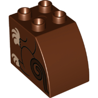 Duplo Brick 2 × 3 × 2 with Curved Top with Monkey Body, Arms, and Legs Print Rotbraun