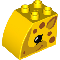 Duplo Brick 2 × 3 × 2 with Curved Top and Dark Orange Spots and Giraffe Face Print Gelb