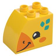 Duplo Brick 2 × 3 × 2 with Curved Top and Bright Light Orange and Medium Azure Spots and Giraffe Face Print Gelb