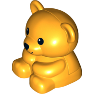 Duplo Teddy Bear Sitting - Black Eyes with White Pupil - Black Nose and Mouth Print Bright Light Orange