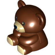 Duplo Teddy Bear Sitting - Black Eyes with White Pupil - Black Nose and Mouth in Tan Muzzle Print - Tan Paws Reddish Brown