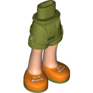Minidoll Hips and Shorts with Light Nougat Legs and Orange Shoes, Olive Green Soles, White Laces print [Thick Hinge] Olive Green