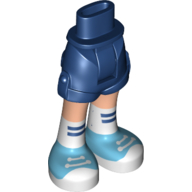 Minidoll Hips and Shorts with Light Nougat Legs, White Knee Socks with Dark Blue Stripes, Medium Azure Sneakers Print Dark Blue