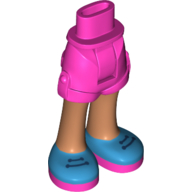 Minidoll Hips and Shorts with Nougat Legs and Black Laces on Dark Azure and Dark Pink Shoes Print Dunkelrosa