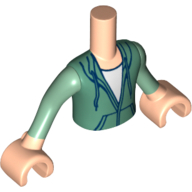 Minidoll Torso Boy with Light Nougat Arms and Hands with Sand Green Hoodie with White Shirt Underneath, and Sand Green Sleeves Print Light Nougat