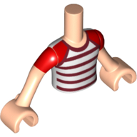 Minidoll Torso Boy with Light Nougat Arms and Hands with Red Short Sleeves and Red and White Striped T-Shirt Print Hellnougat