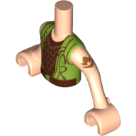 Minidoll Torso Boy with Light Nougat Arms and Hands with Lime Top with Bronze Mail, Reddish Brown Elves Tattoo Print Light Nougat