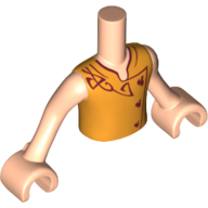 Minidoll Torso Boy with Light Nougat Arms and Hands with Orange Sleeveless Jacket with Dark Red Elves Details Print Hellnougat