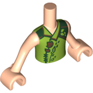 Minidoll Torso Boy with Light Nougat Arms and Hands with Dark Orange Elves Tattoo, and Gold and Dark Green Plant Print Light Nougat
