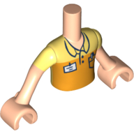 Minidoll Torso Boy with Light Nougat Arms and Hands with Yellow and Orange Polo Shirt with Pocket and Name Tag Print Hellnougat