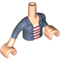 Minidoll Torso Boy with Light Nougat Arms and Hands with Sand Blue Jacket over White Shirt with 5 Magenta Stripes, and Sand Blue Sleeves Print Light Nougat