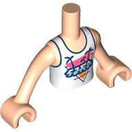 Minidoll Torso Boy with Light Nougat Arms and Hands White Shirt, Dark Blue Trim, Symbols, Palm Trees on Coral Background print Hellnougat