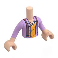 Minidoll Torso Boy with Light Nougat Arms and Hands with Lavender Open Shirt, Orange Shirt, Pendant, Nougat Suspenders print Hellnougat